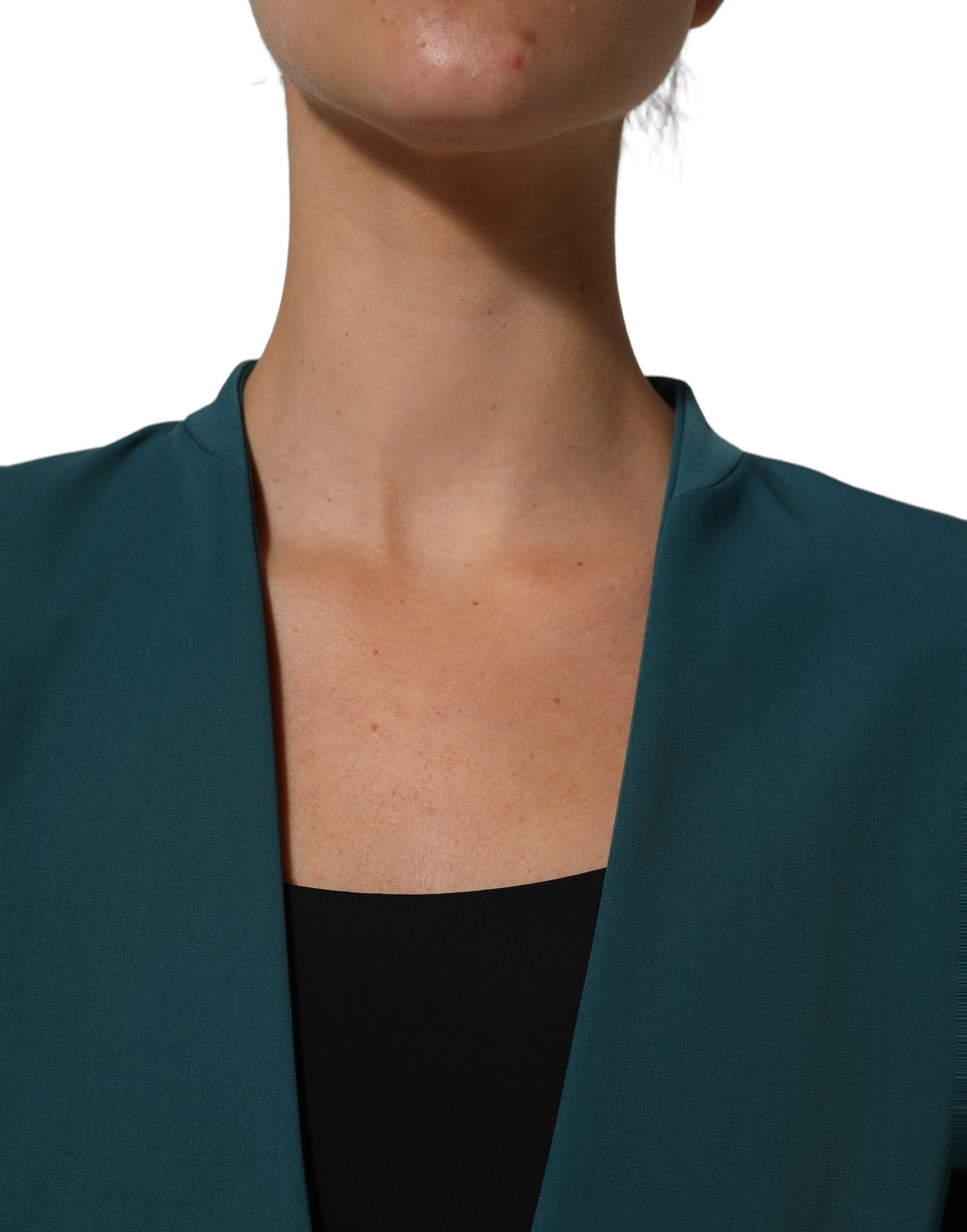 Dark Green Beige Polyester Overcoat Women Blazer Jacket