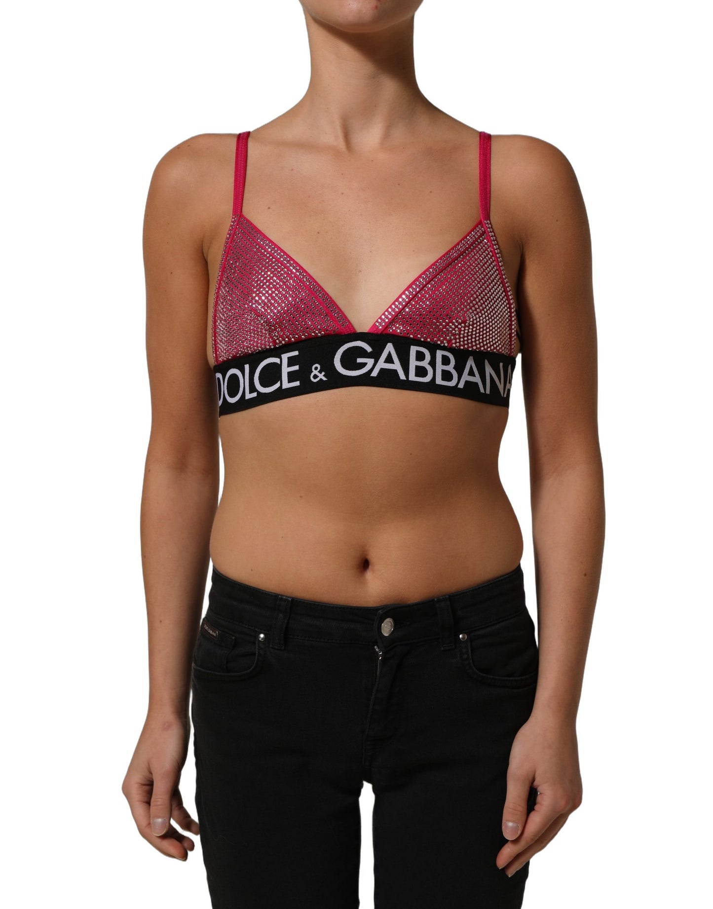 Pink Crystal Embellished Bralette Crop Top