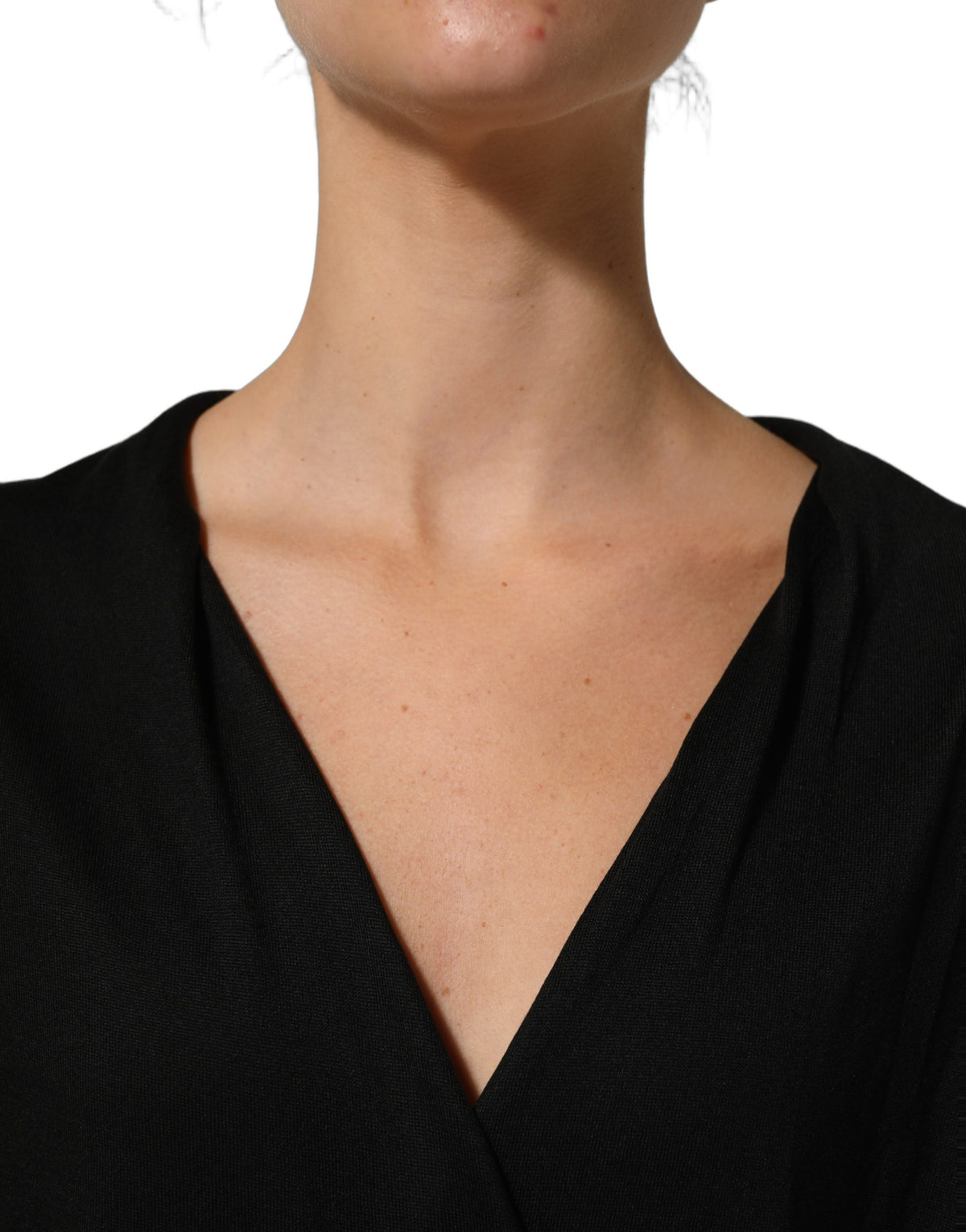 Black Silk Long Sleeves Draped Blouse Top