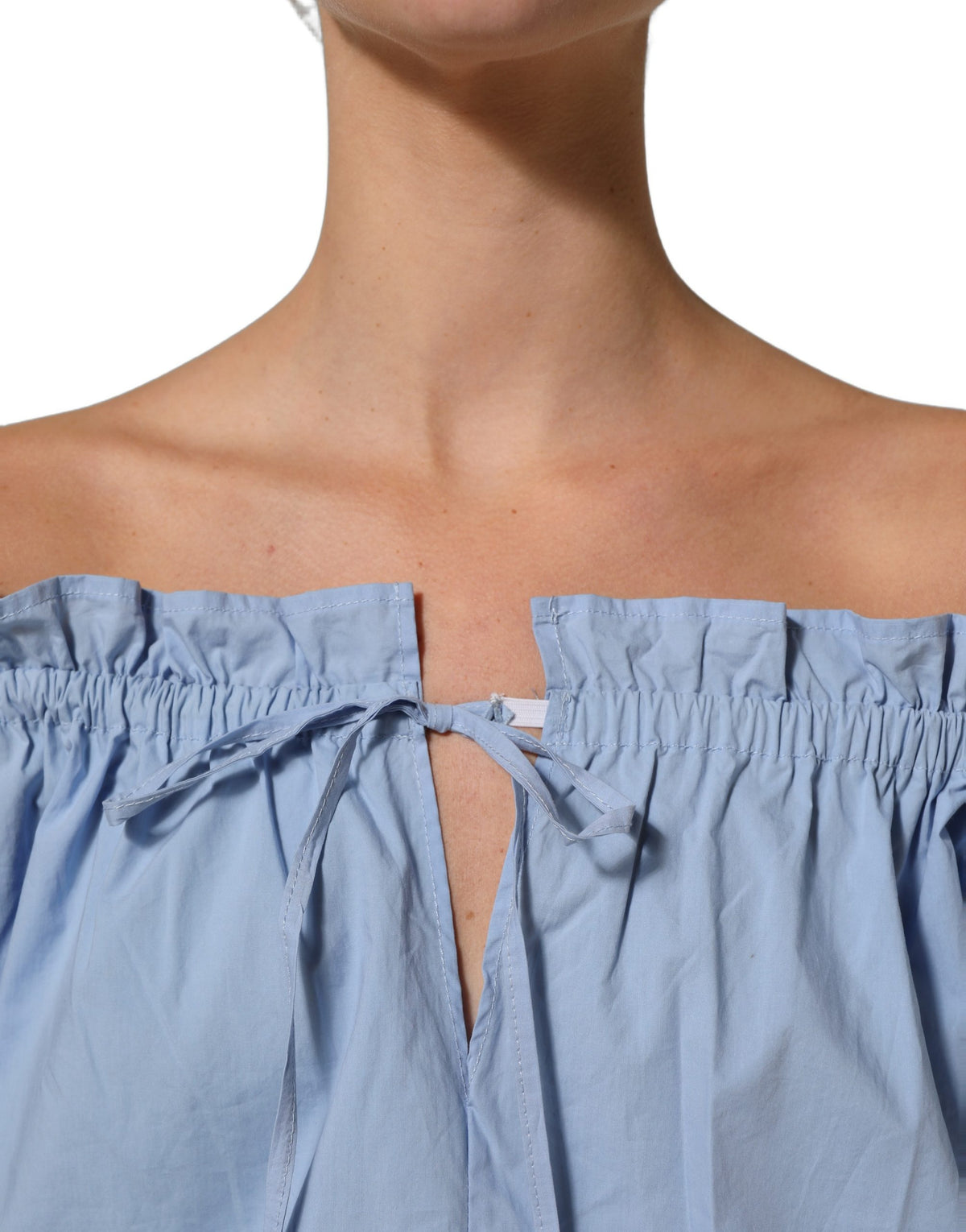 Light Blue Cotton Off Shoulder Long Sleeves Top