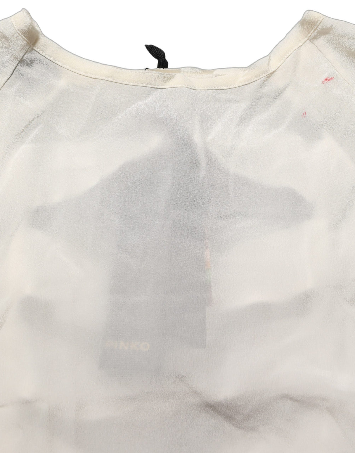 Off White Silk Sheer Round Neck Short Sleeves Blouse Top