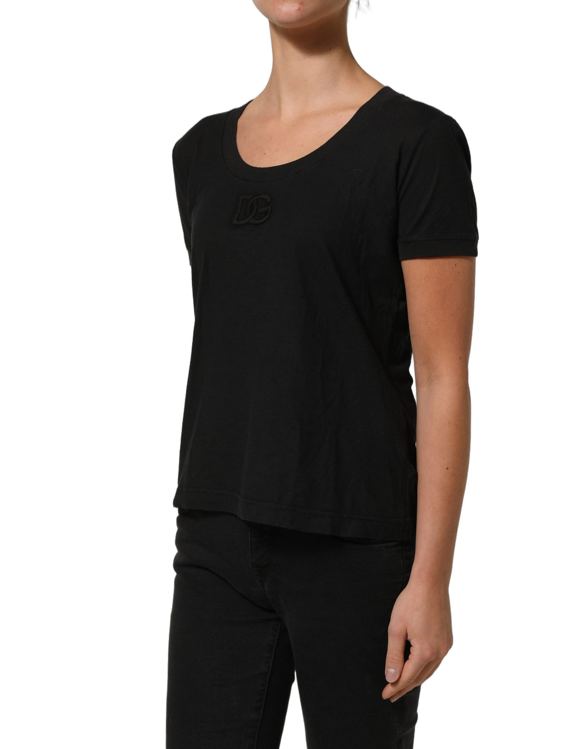 Black DG Logo Cotton Round Neck Tee T-shirt