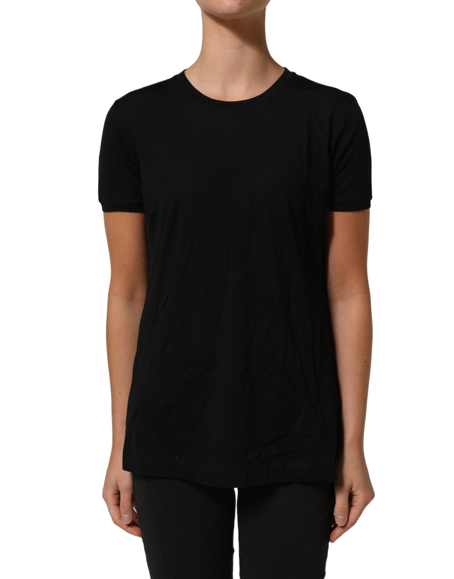 Black Wool Crew Neck Short Sleeves Men T-shirt