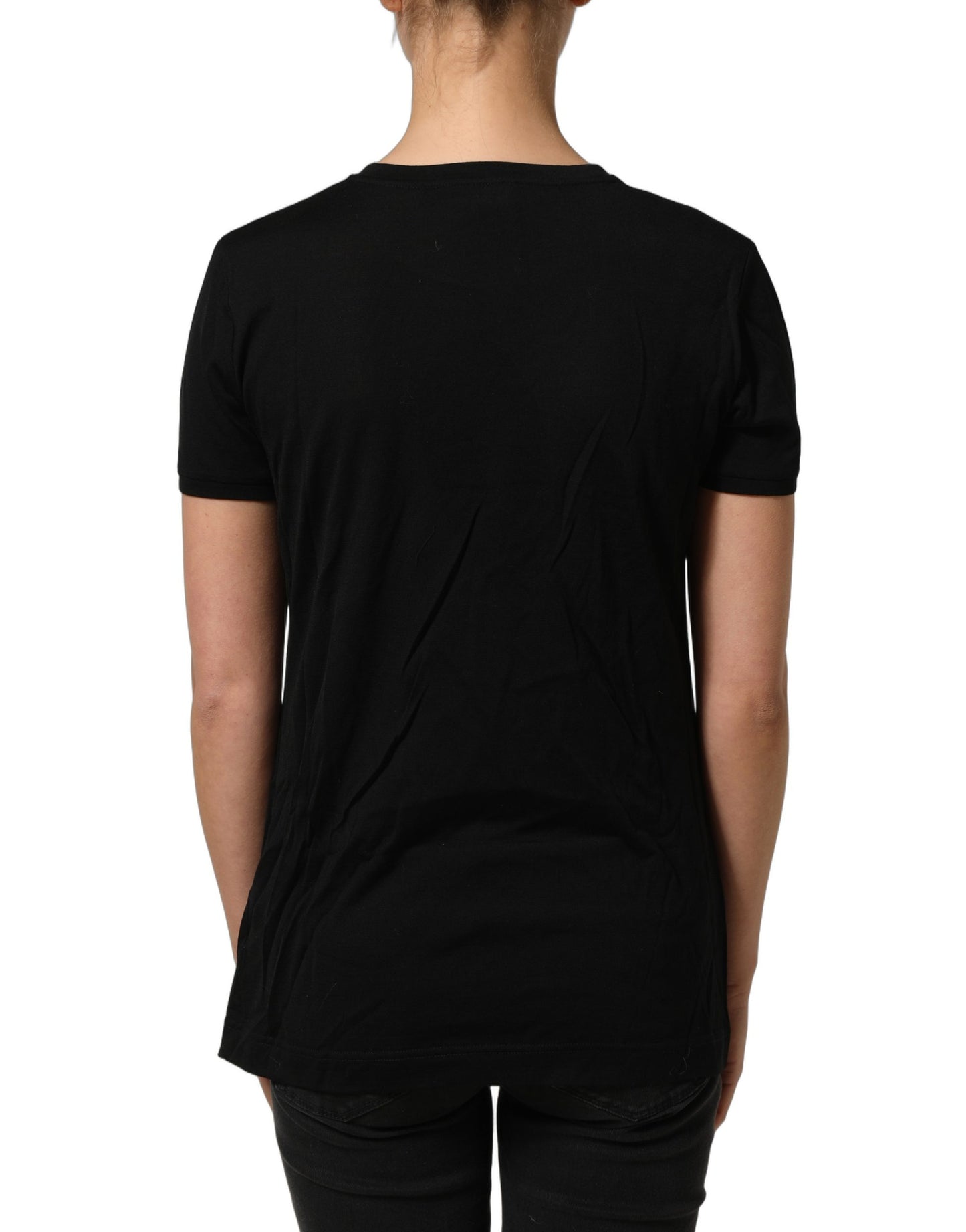 Black Wool Crew Neck Short Sleeves Men T-shirt