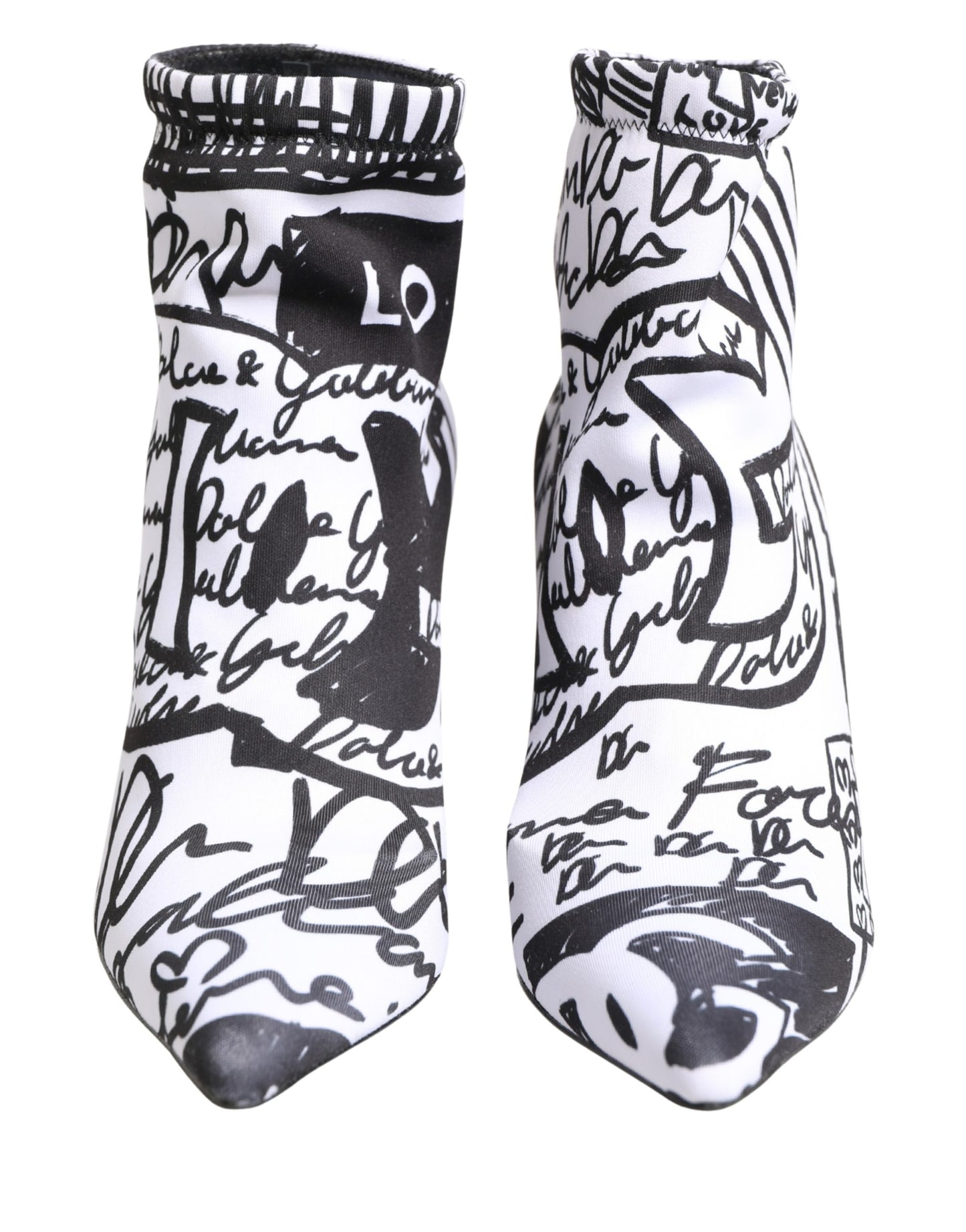 White Graffiti Stretch Ankle Boots Shoes