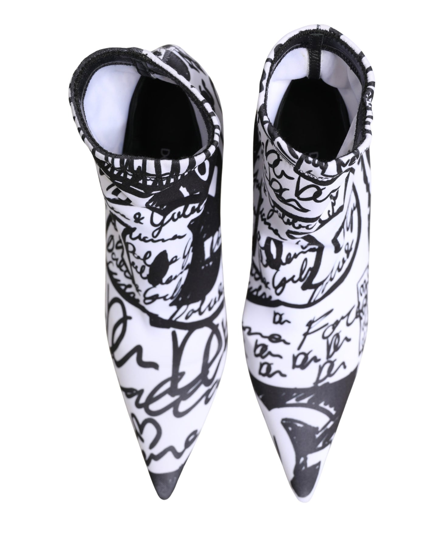 White Graffiti Stretch Ankle Boots Shoes