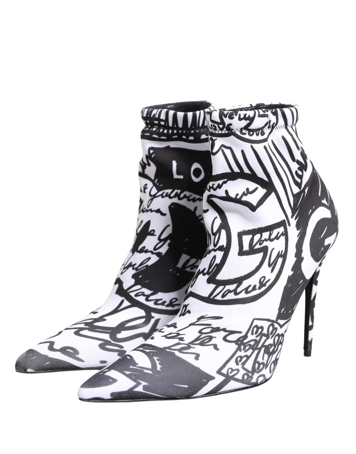 White Graffiti Stretch Ankle Boots Shoes