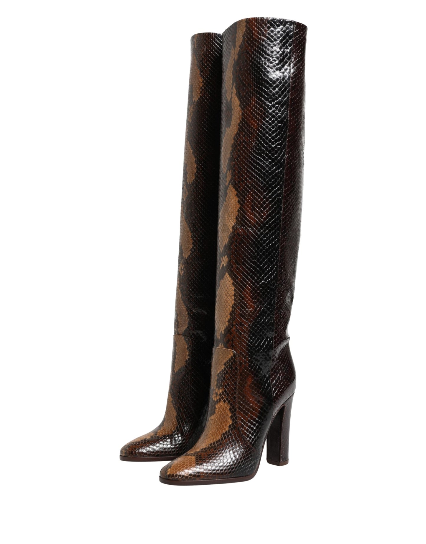 Brown Exotic Leather Knee High Boots Shoes