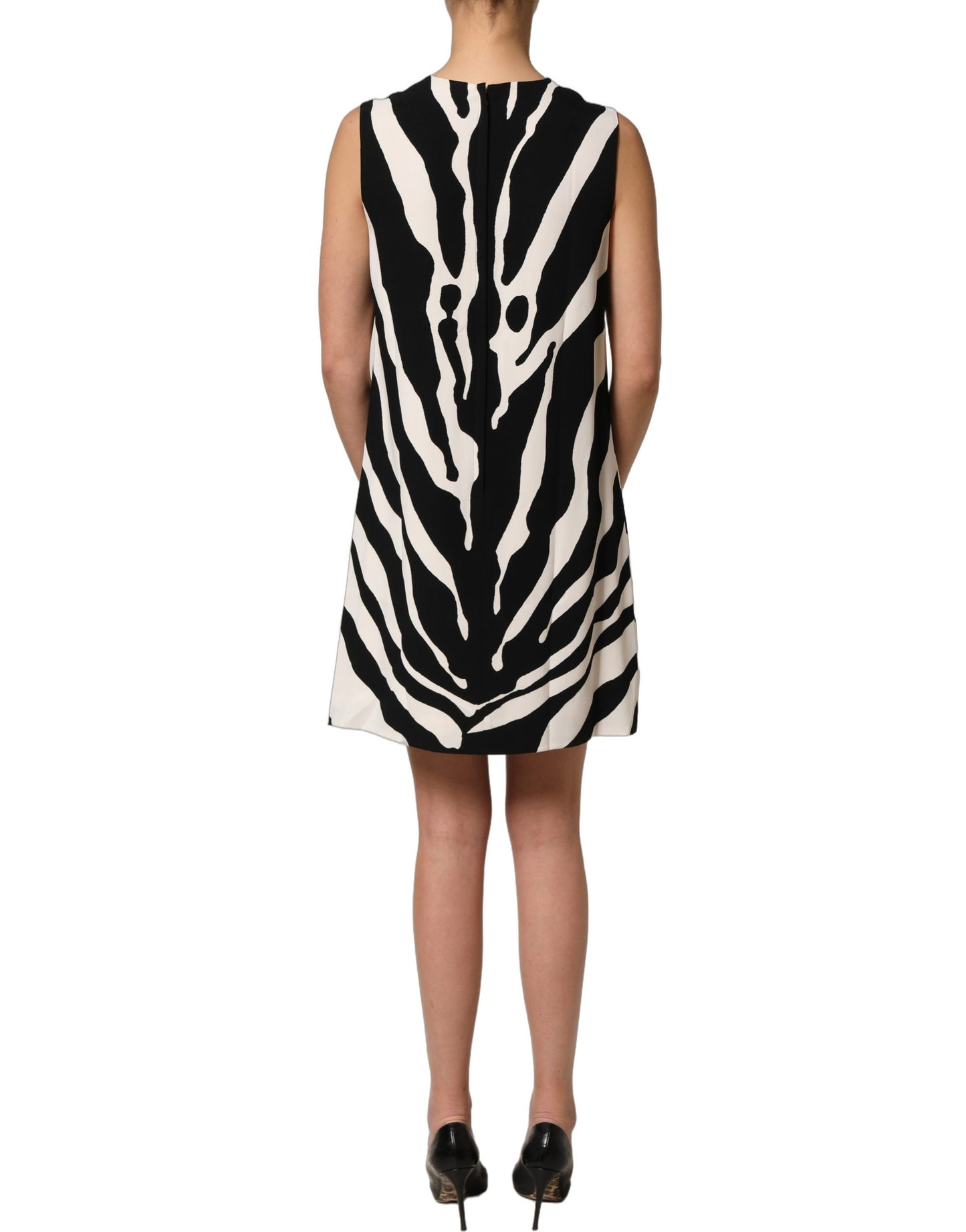 Black White Zebra Print Viscose Mini Dress