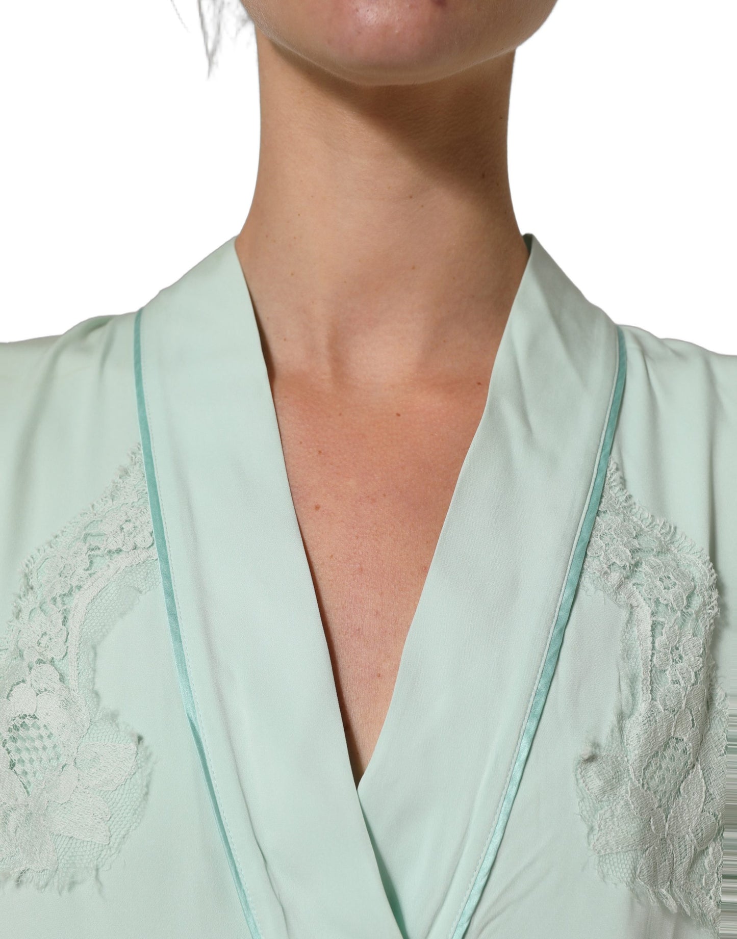 Mint Green Silk Lace Trim Abaya Maxi Dress