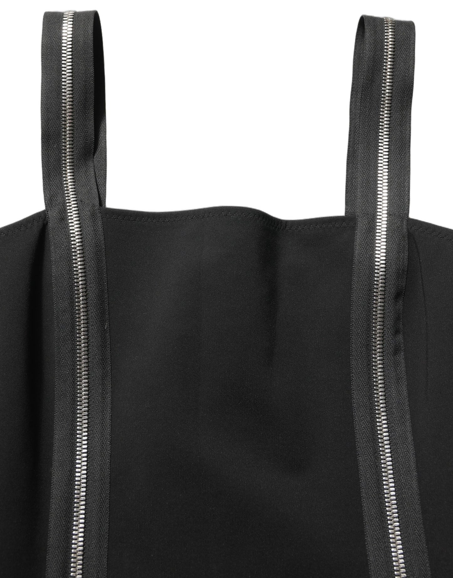 Black Sleeveless Front Zipper Midi Dress