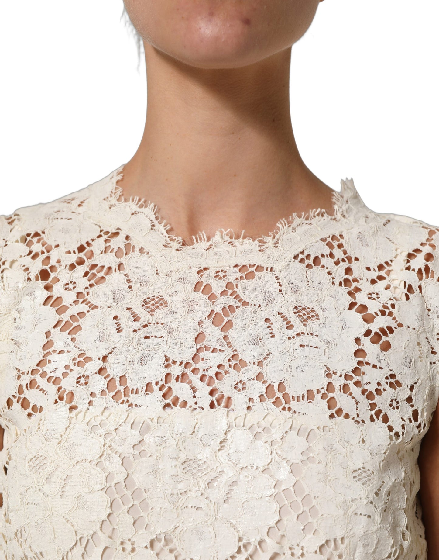 White Cotton Corded Lace Sleeveless Midi Dress