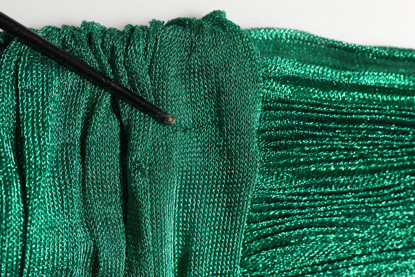 Metallic Green Sleeveless Plissé Gown Dress