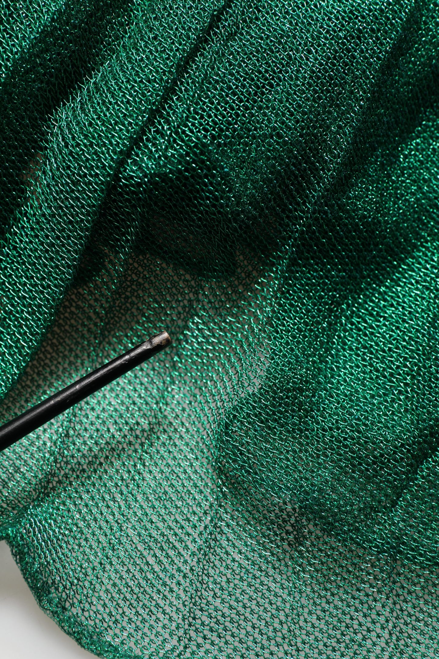 Metallic Green Sleeveless Plissé Gown Dress