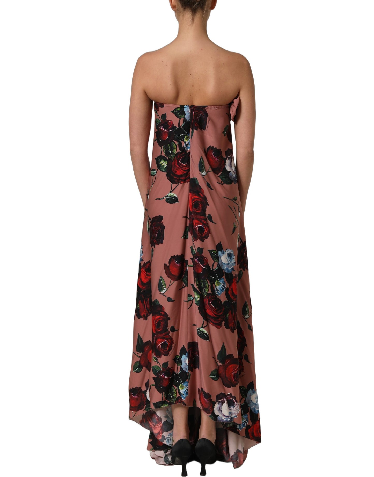 Dusty Pink Silk Floral Strapless Maxi Dress
