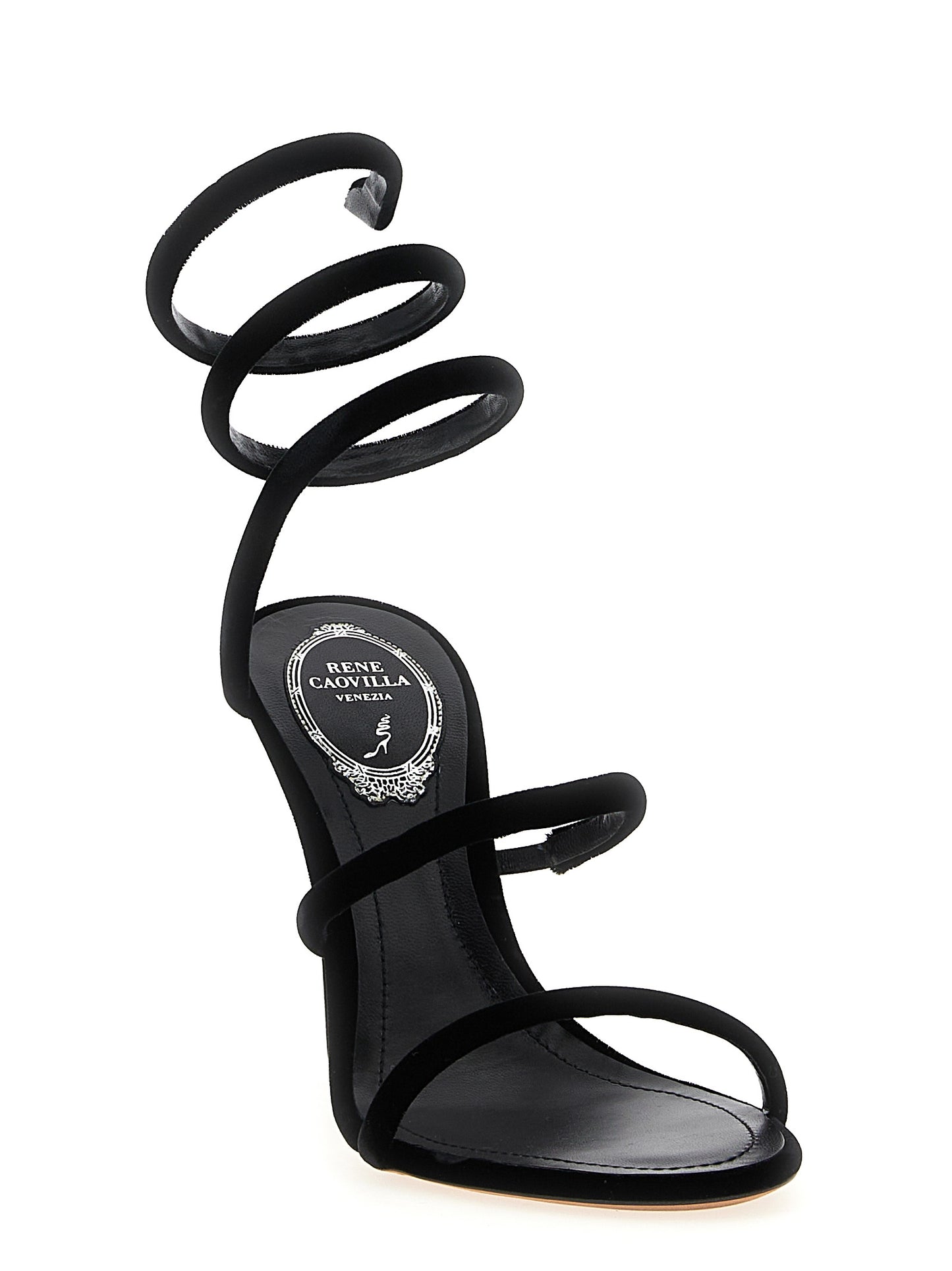 Black Textile Stiletto Heel Sandals