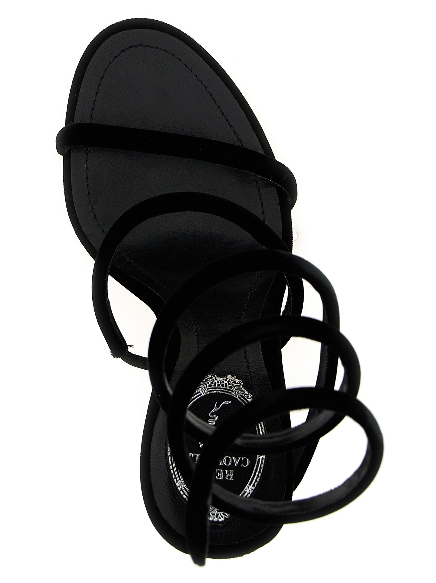 Black Textile Stiletto Heel Sandals