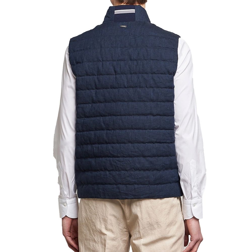 Blue Linen Sleeveless Jacket
