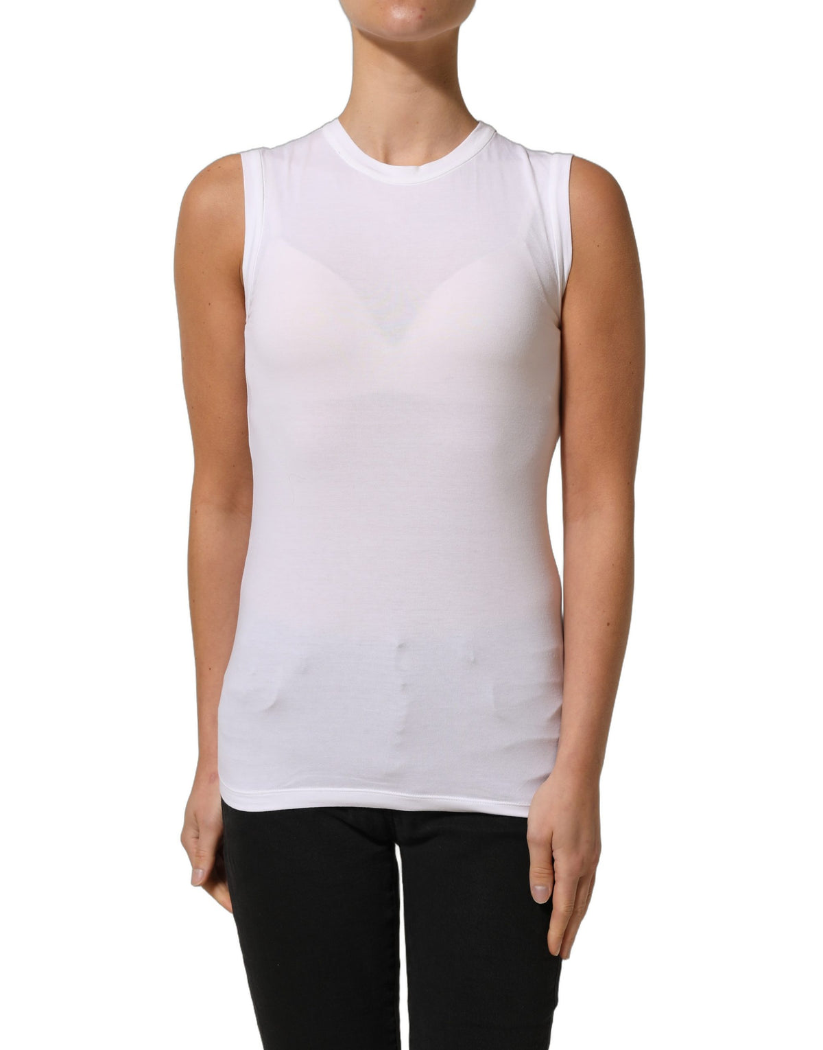 White SleeveLess Crew Neck Tank Blouse Top