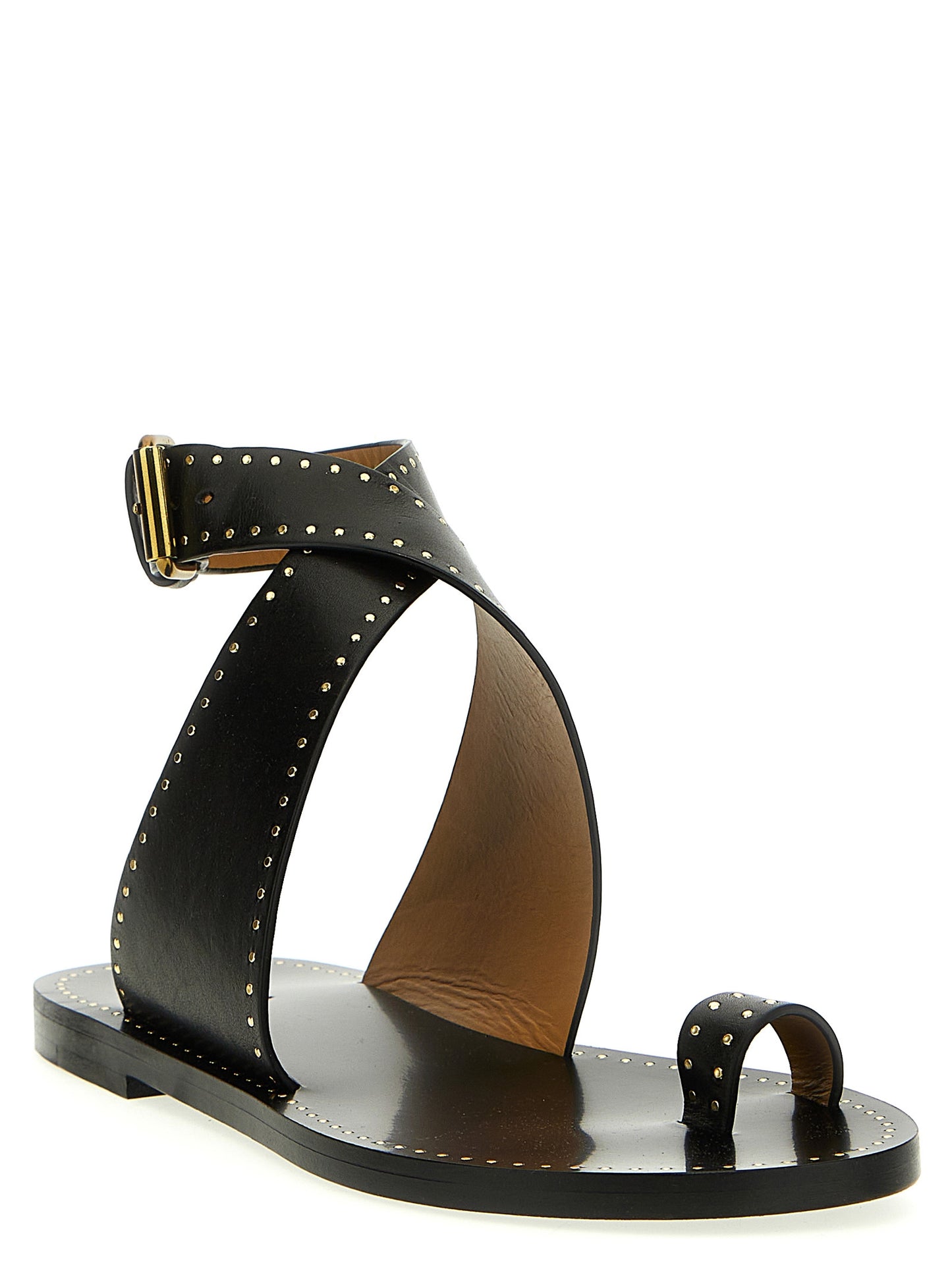 Black Calfskin Flat Sandals