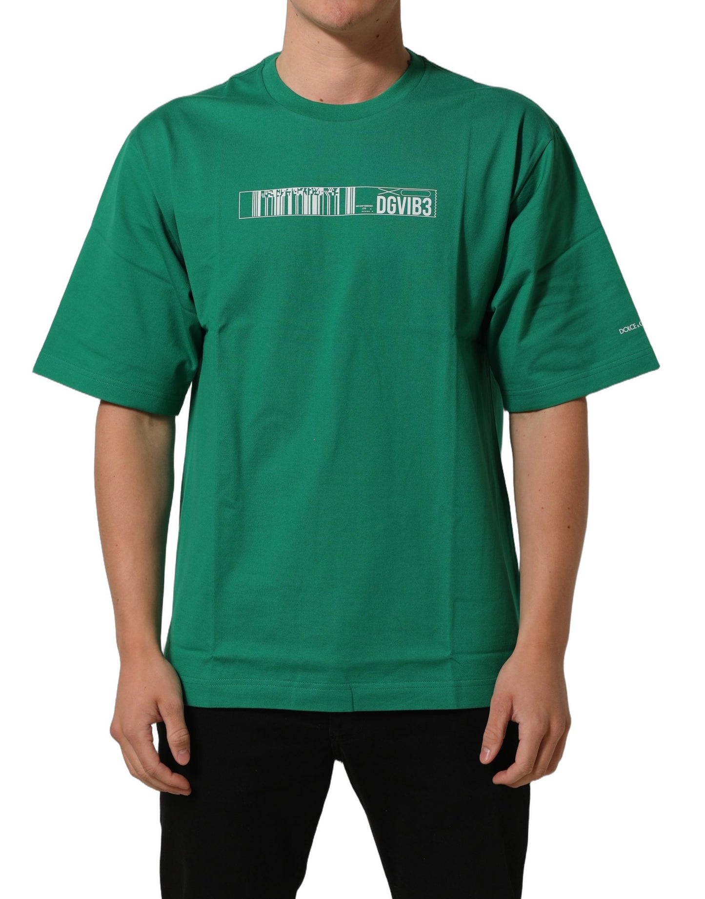 Green Cotton DGVIB3 Print Crew Neck T-shirt