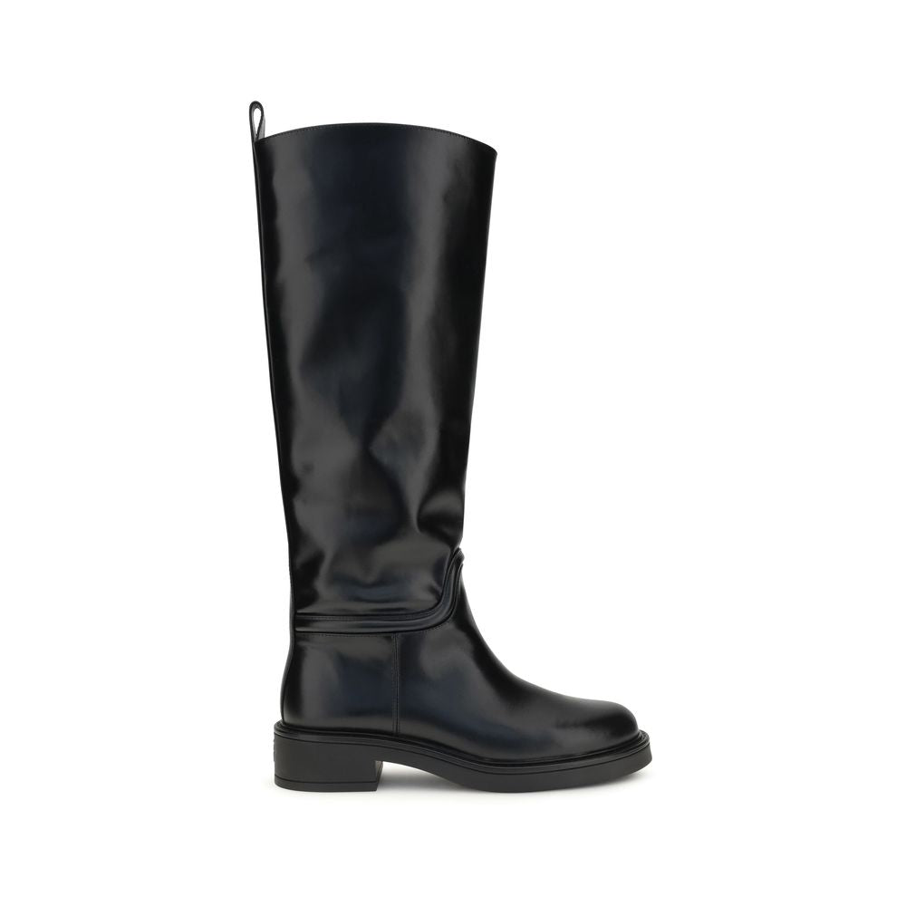 Black Calf Leather Bos Taurus Flat Boots