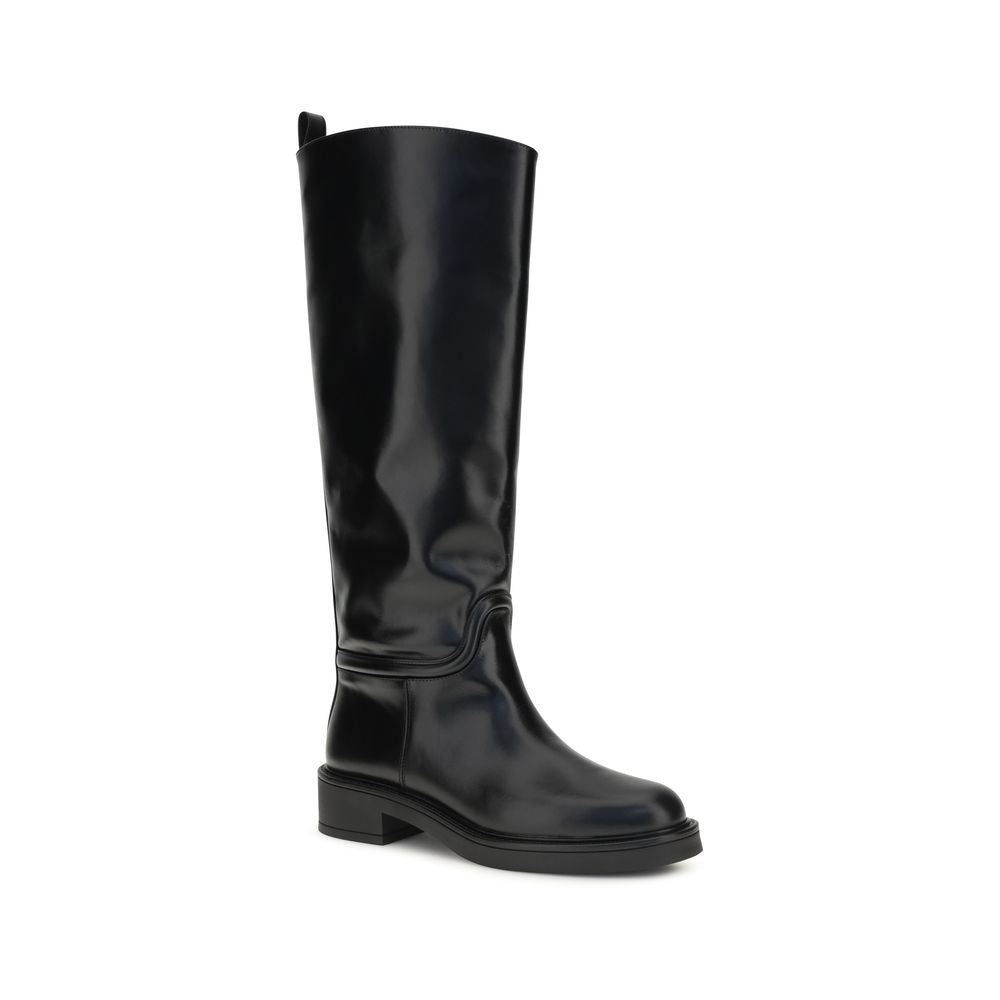 Black Calf Leather Bos Taurus Flat Boots