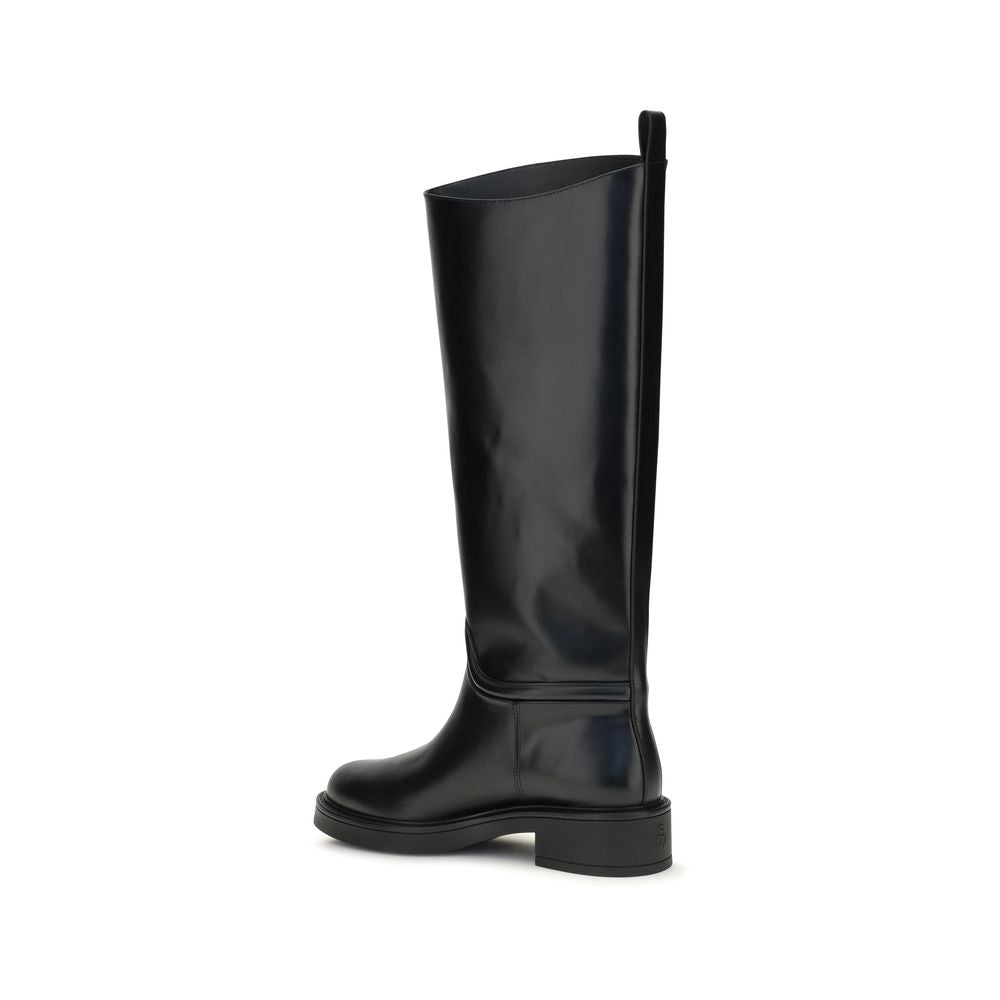 Black Calf Leather Bos Taurus Flat Boots