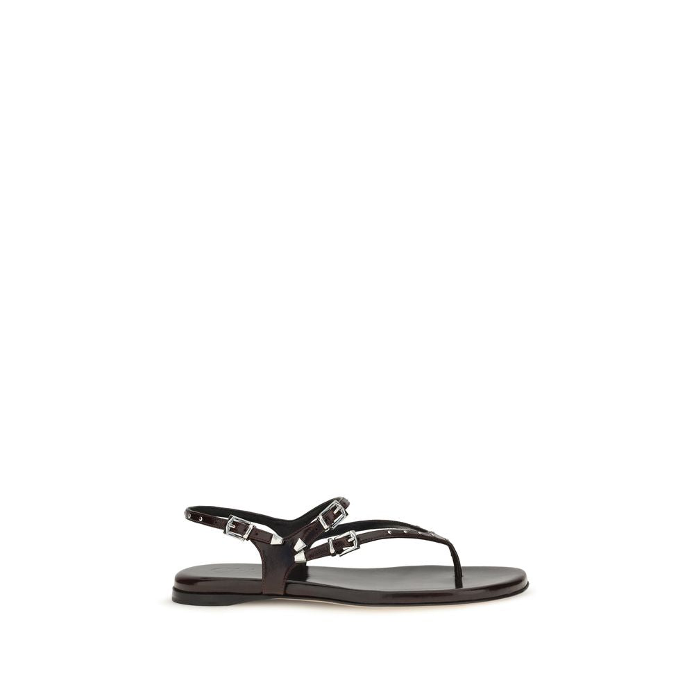 Black Calf Leather Bos Taurus Flat Sandals