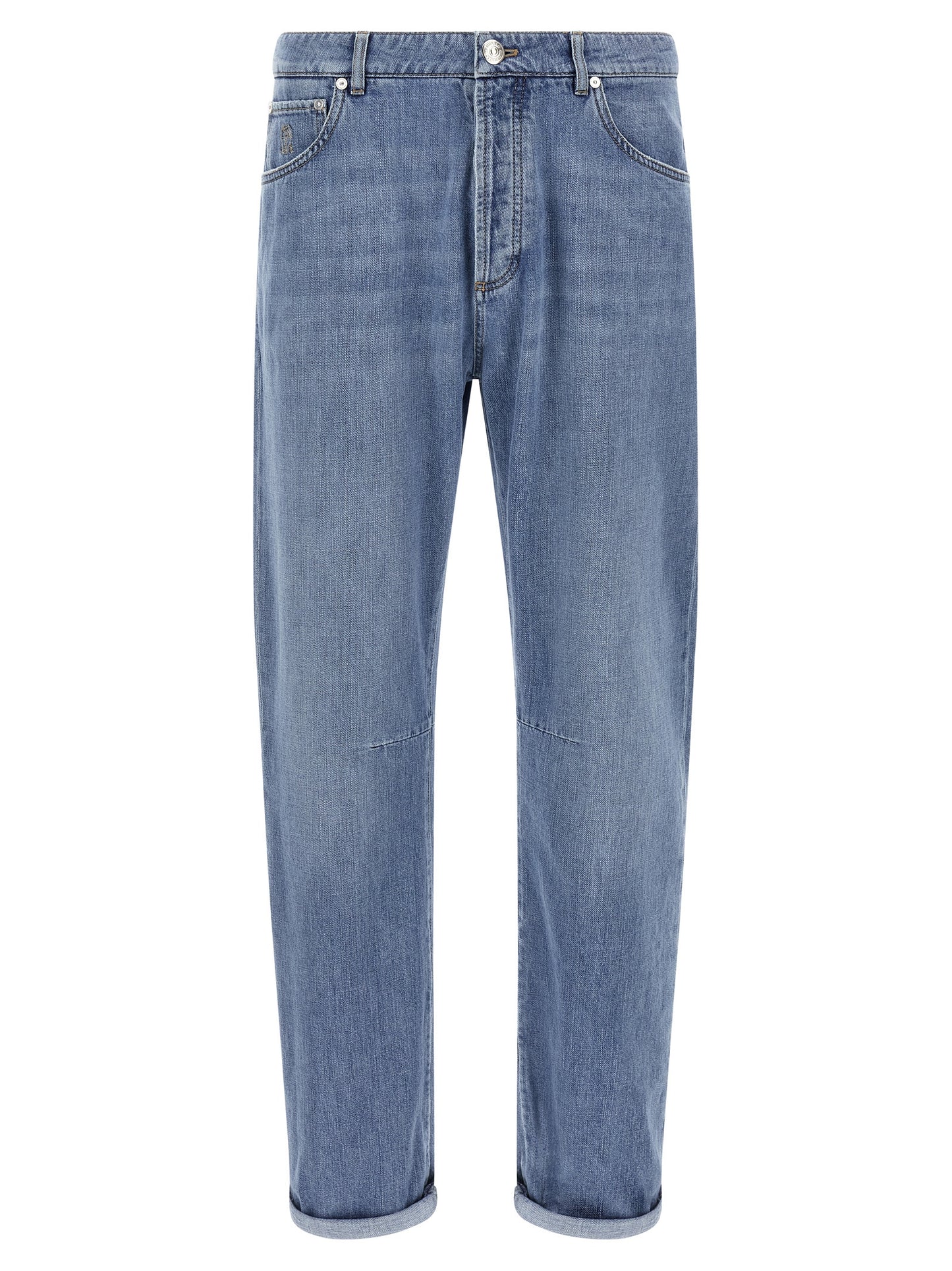 Blue Cotton Straight-Leg Jeans