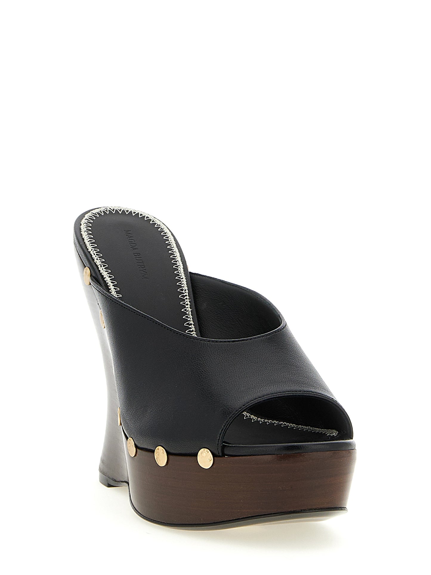 Black Calfskin Wedge Sandals