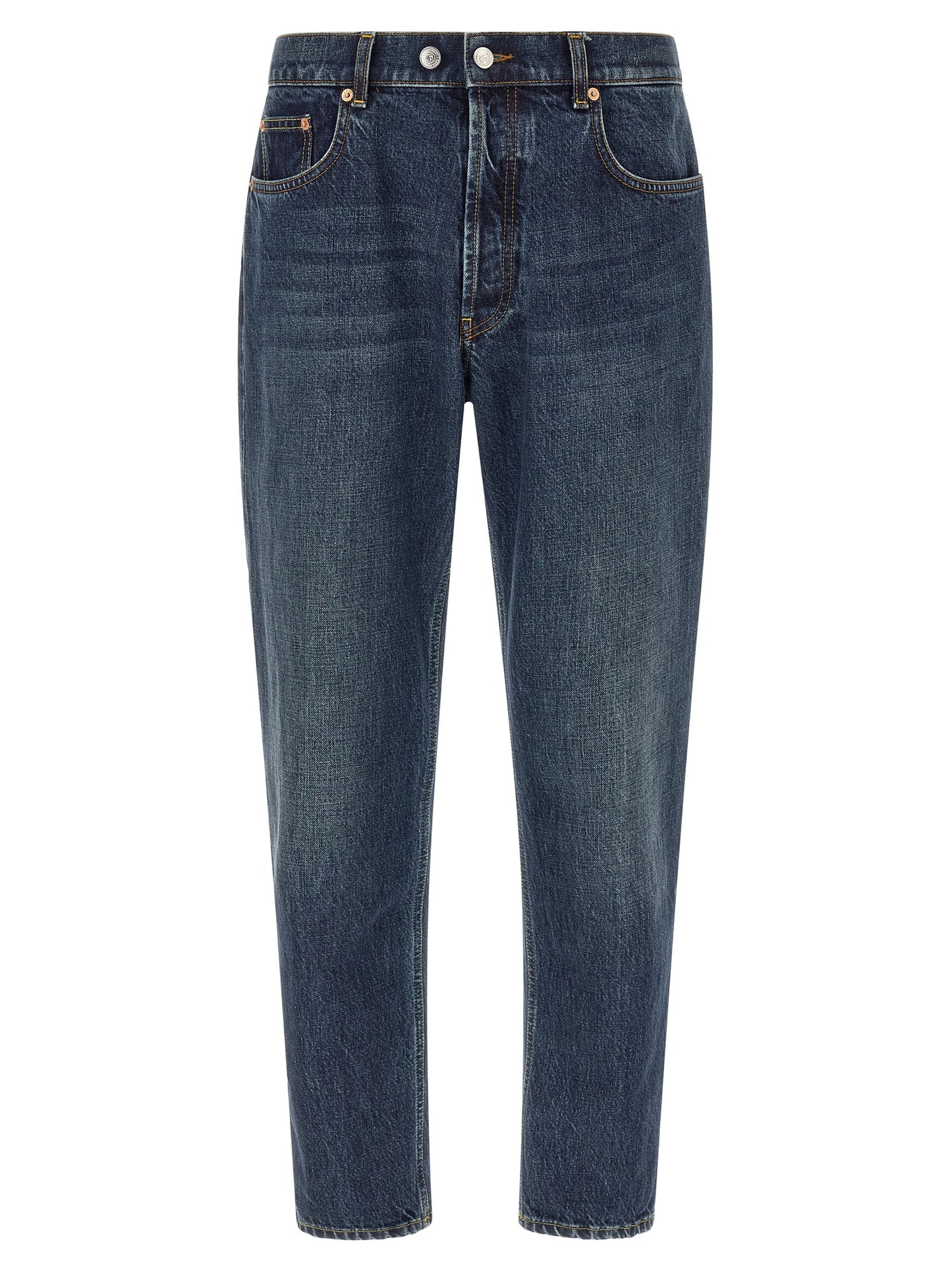 Blue Cotton Tapered Jeans