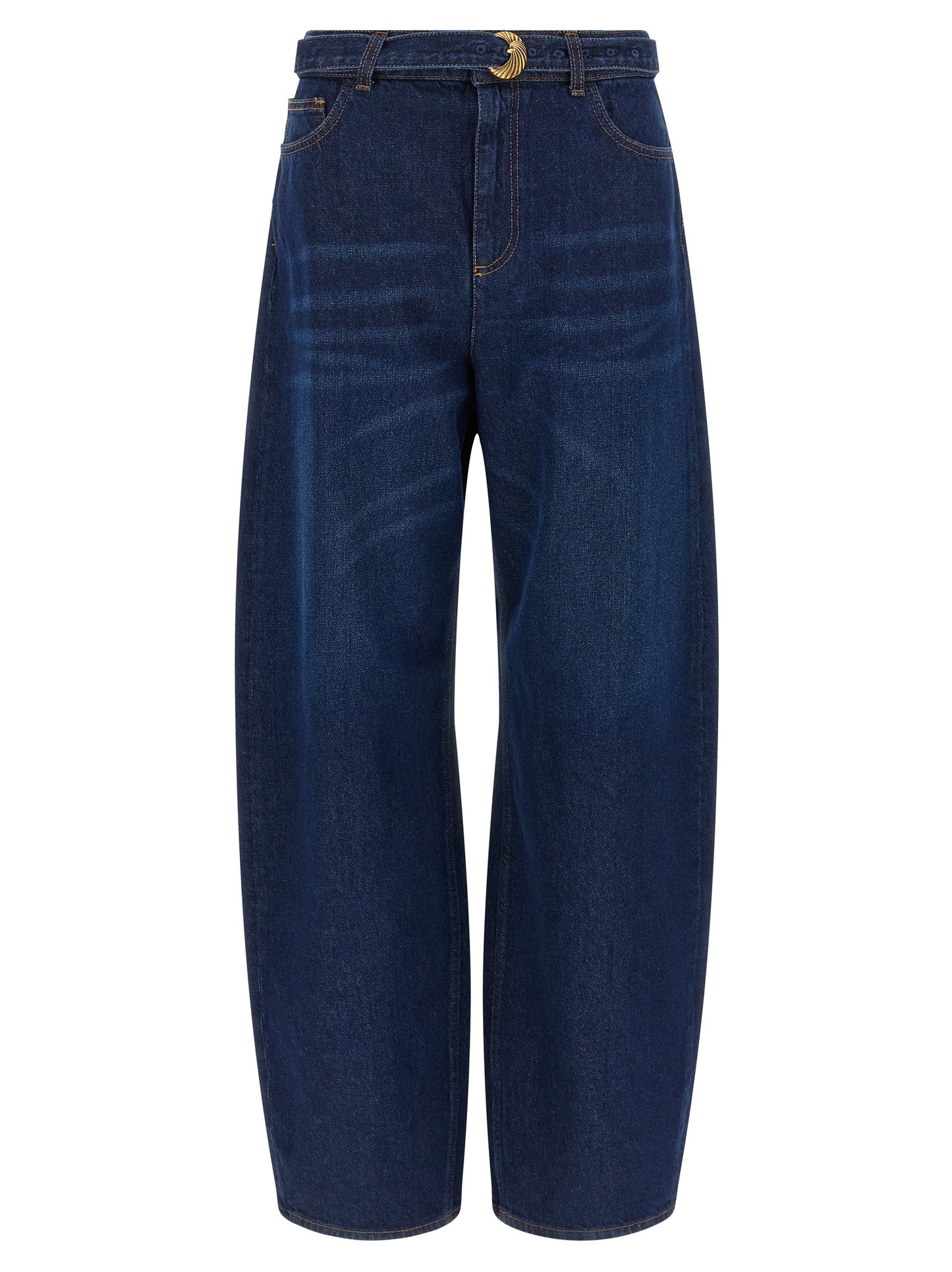 Blue Cotton High-Waisted Jean