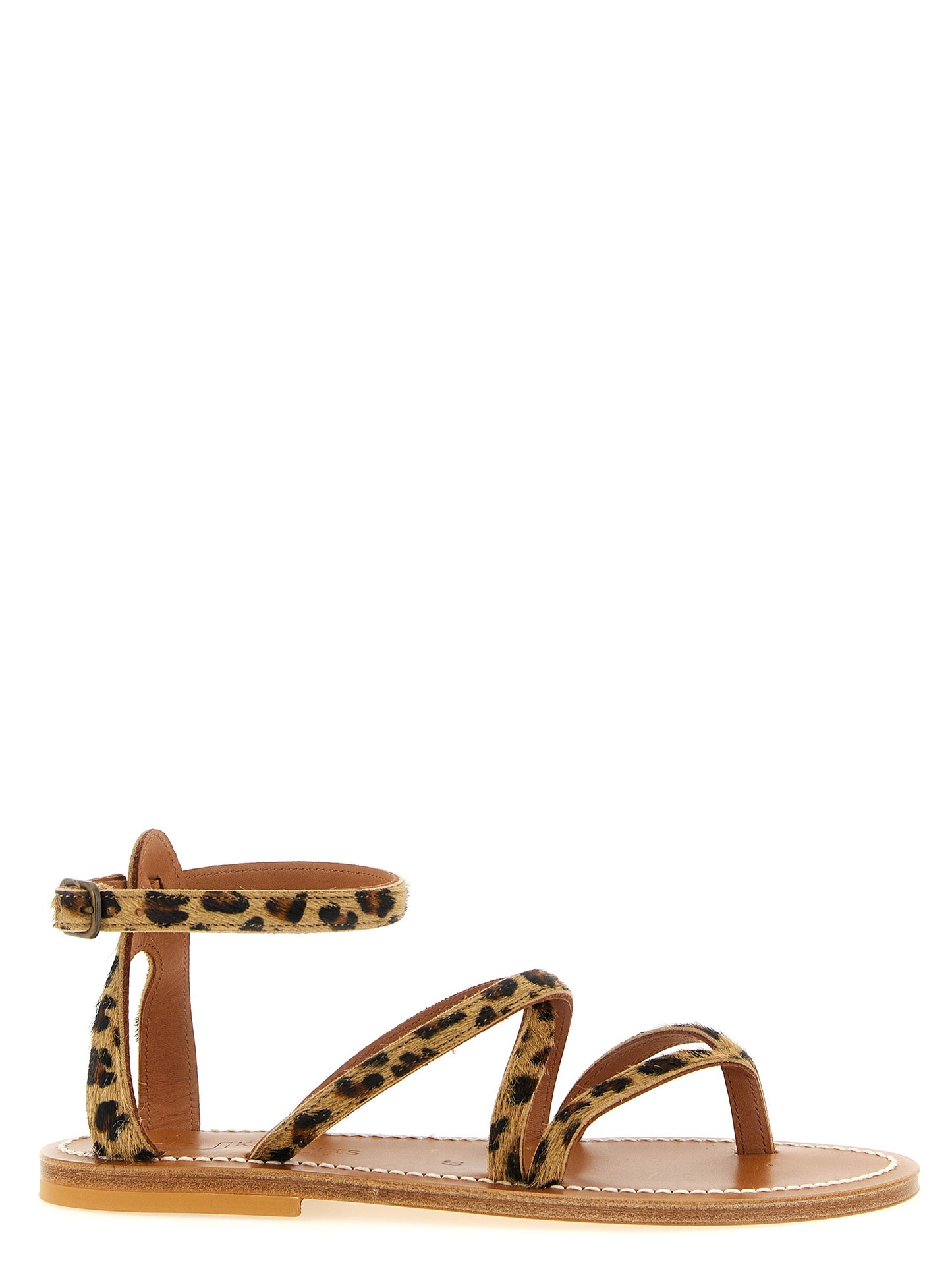 Brown Cowhide Flat Sandals