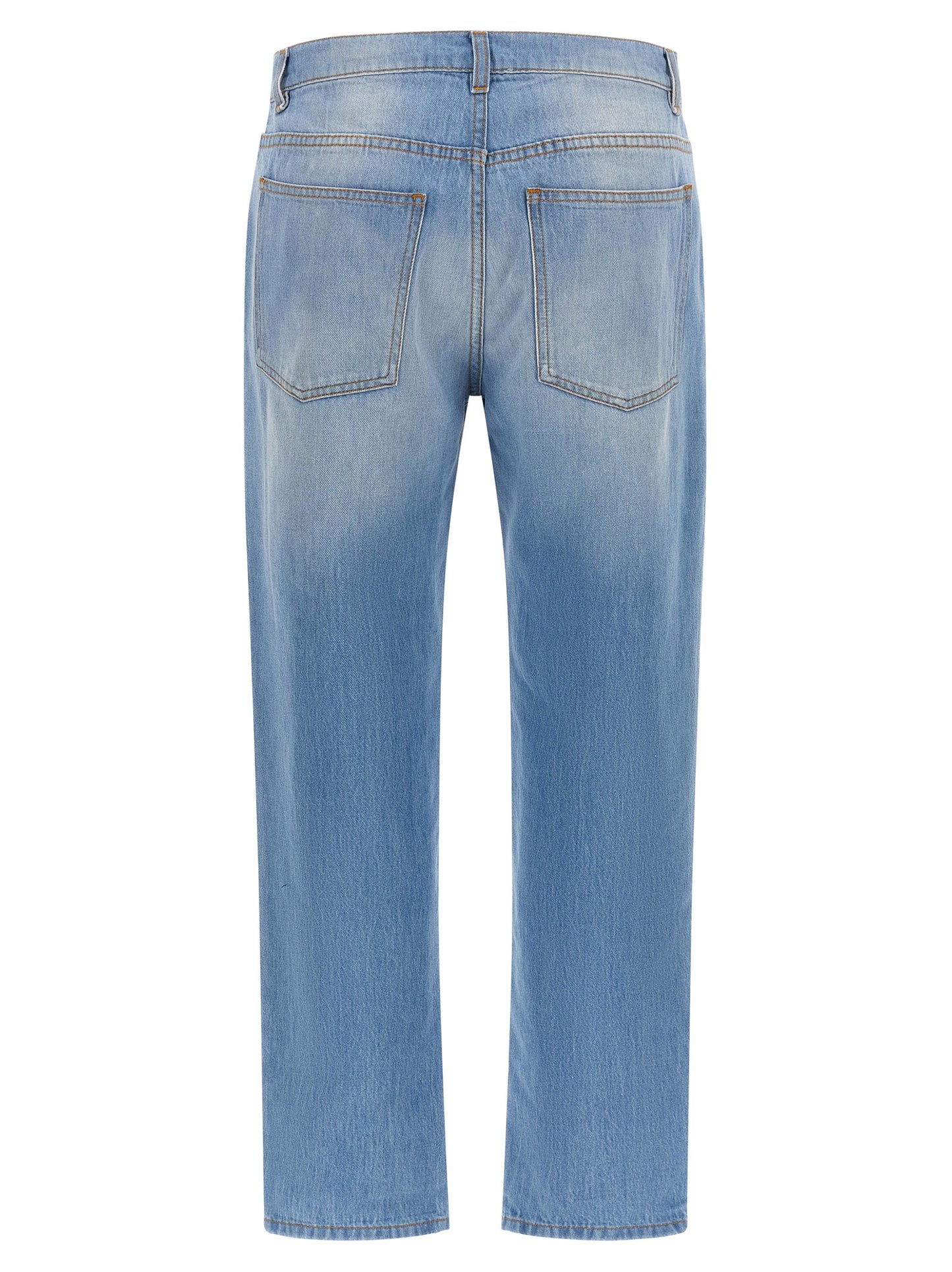 Blue Cotton Straight-Leg Jeans