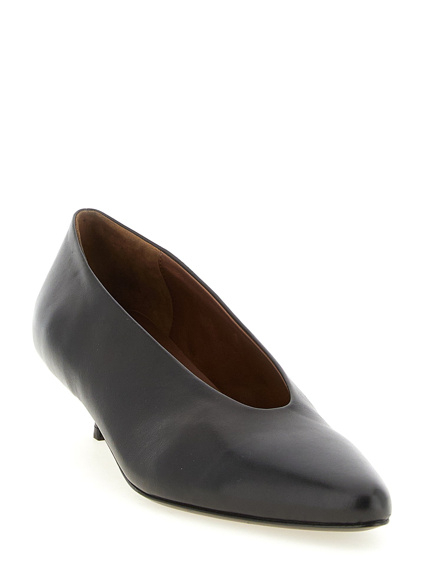 Brown Calfskin Mid Heel Pumps