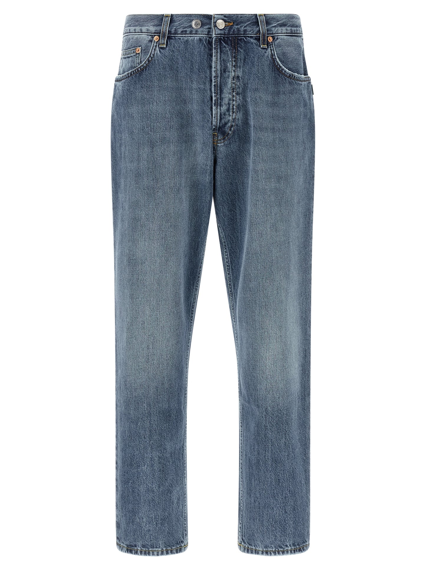 Blue Cotton Tapered Jeans