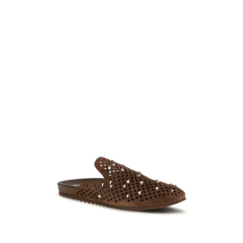 Brown Calf Leather Bos Taurus Mules