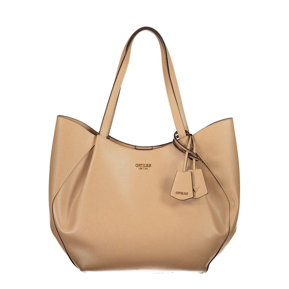 Beige Polyurethane Women's Bag with Shoulder Handles