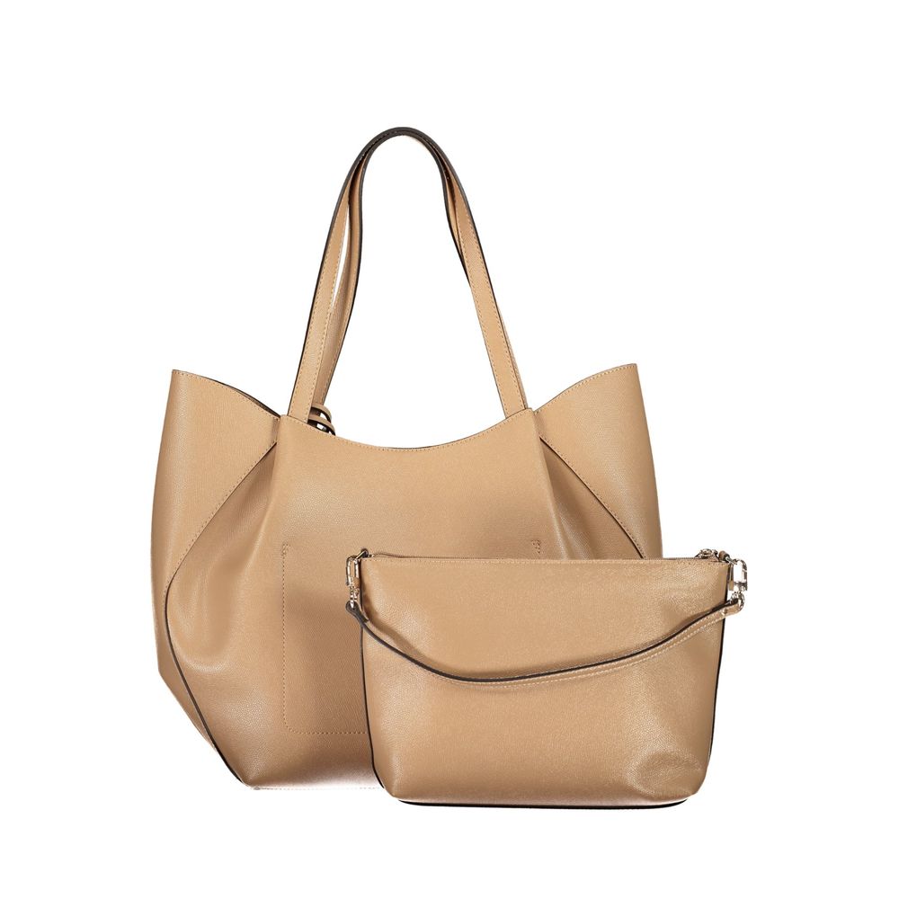 Beige Polyurethane Women's Bag with Shoulder Handles