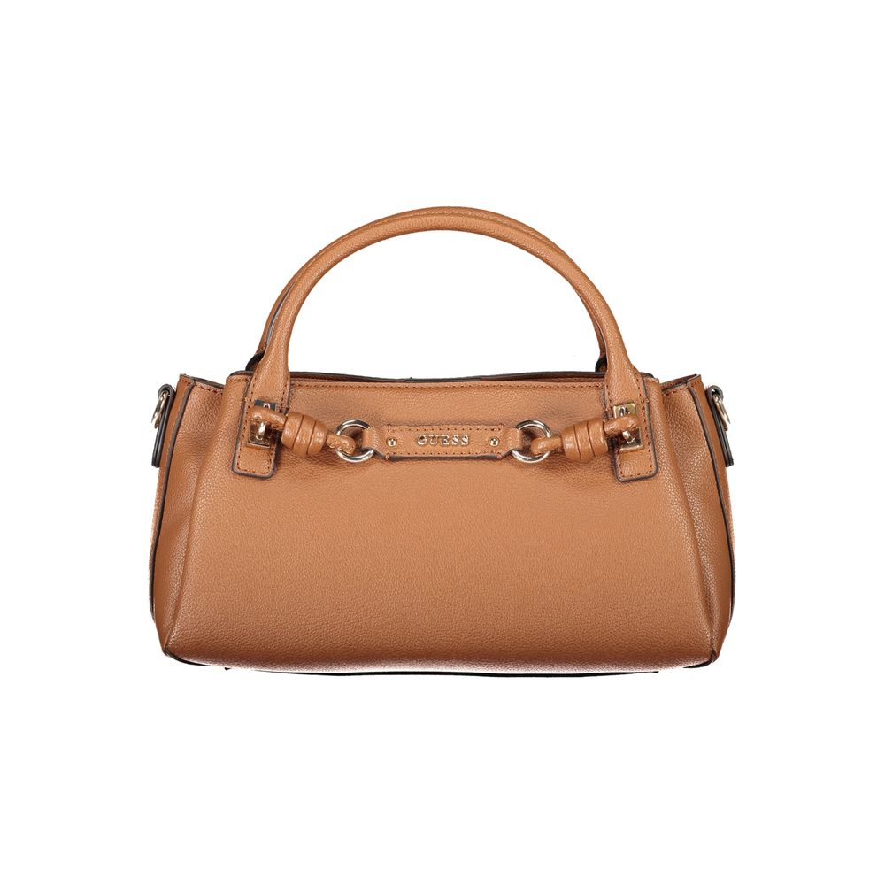 Brown Polyurethane Women's Bag with Adjustable Strap