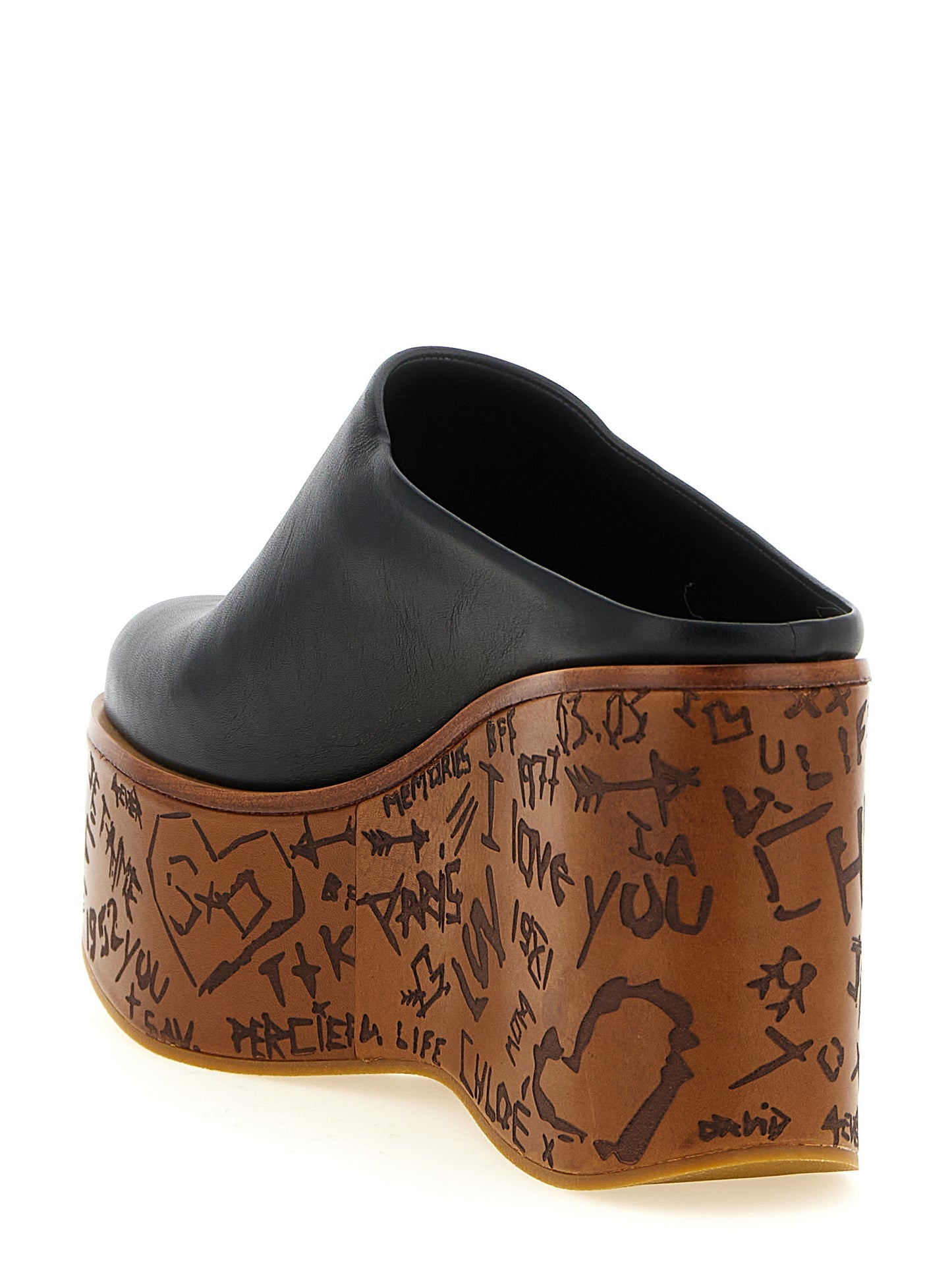 Black Calfskin Wedge Sandals