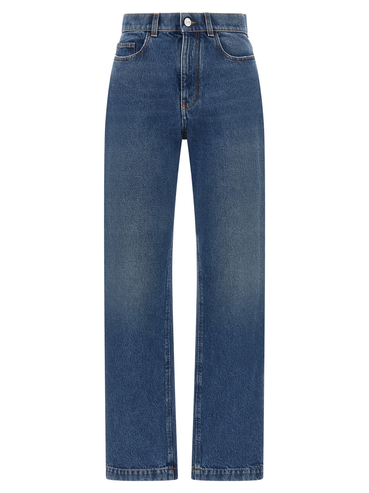 Blue Cotton Straight-Leg Jeans