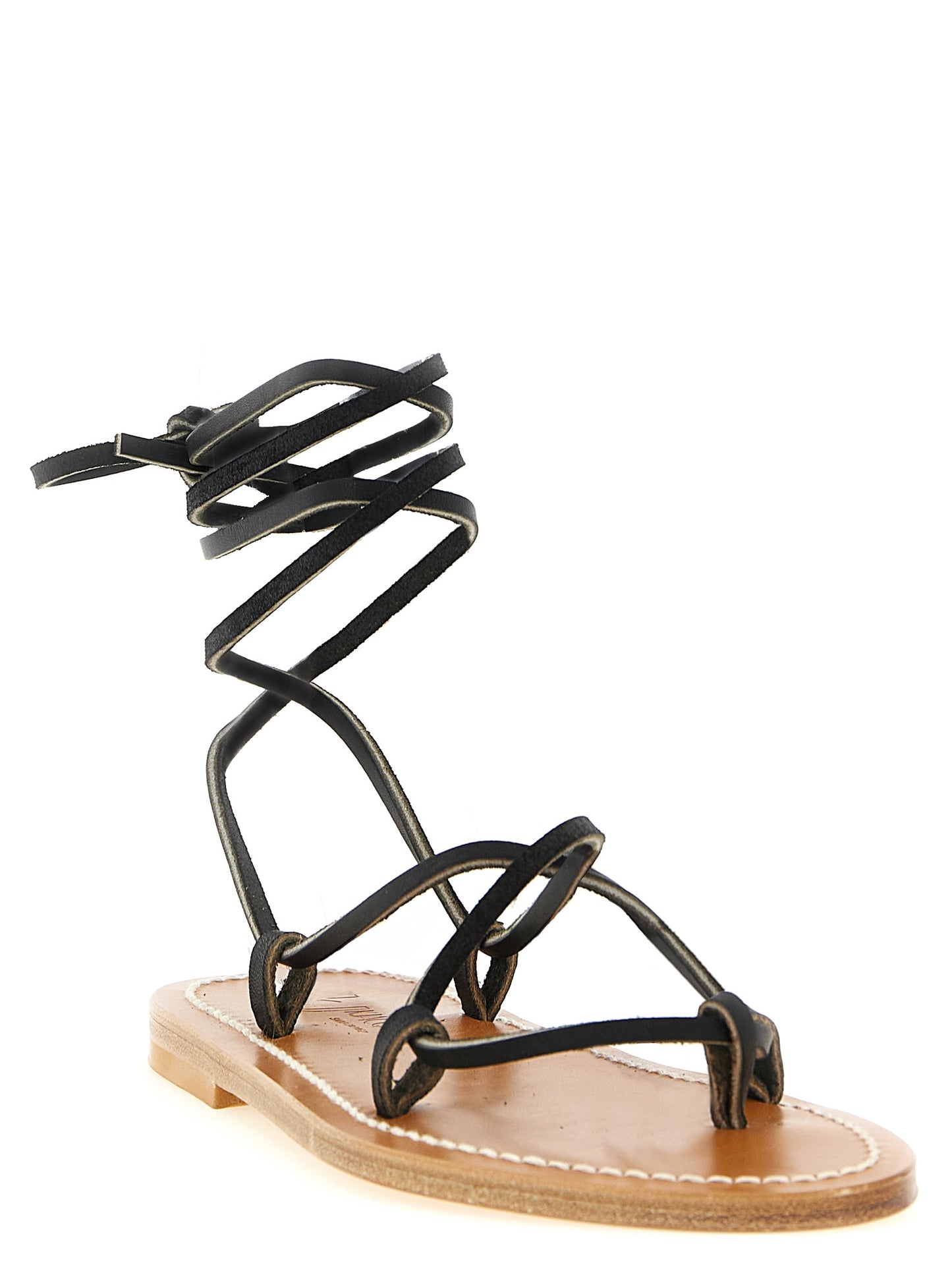 Black Cowhide Flat Sandals