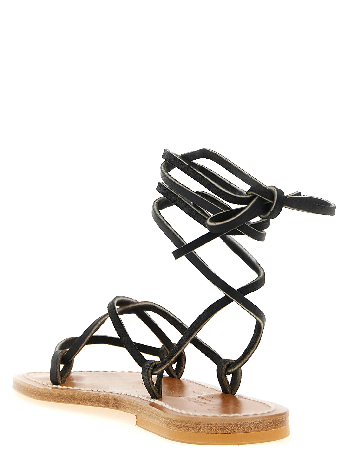 Black Cowhide Flat Sandals