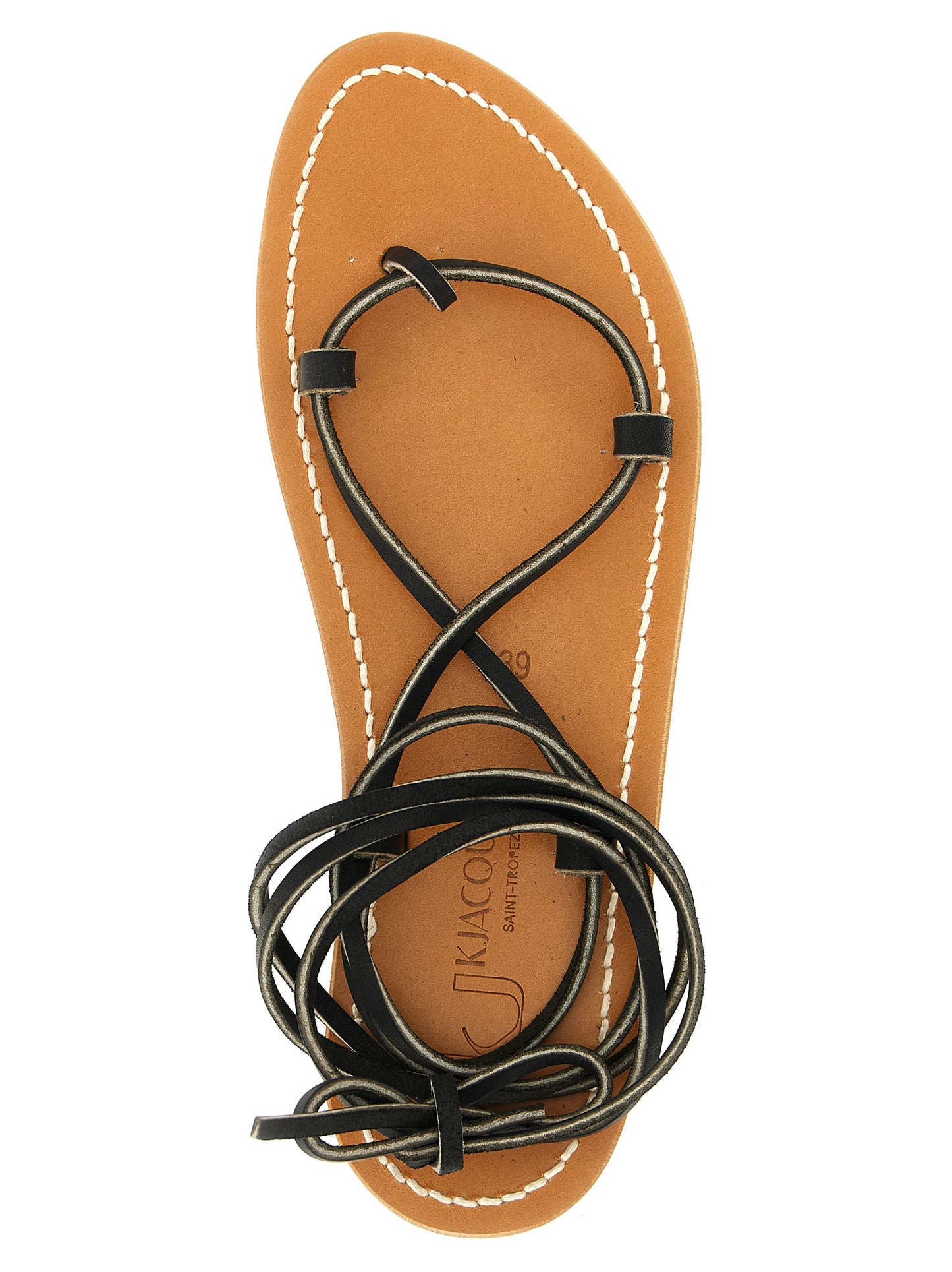 Black Cowhide Flat Sandals