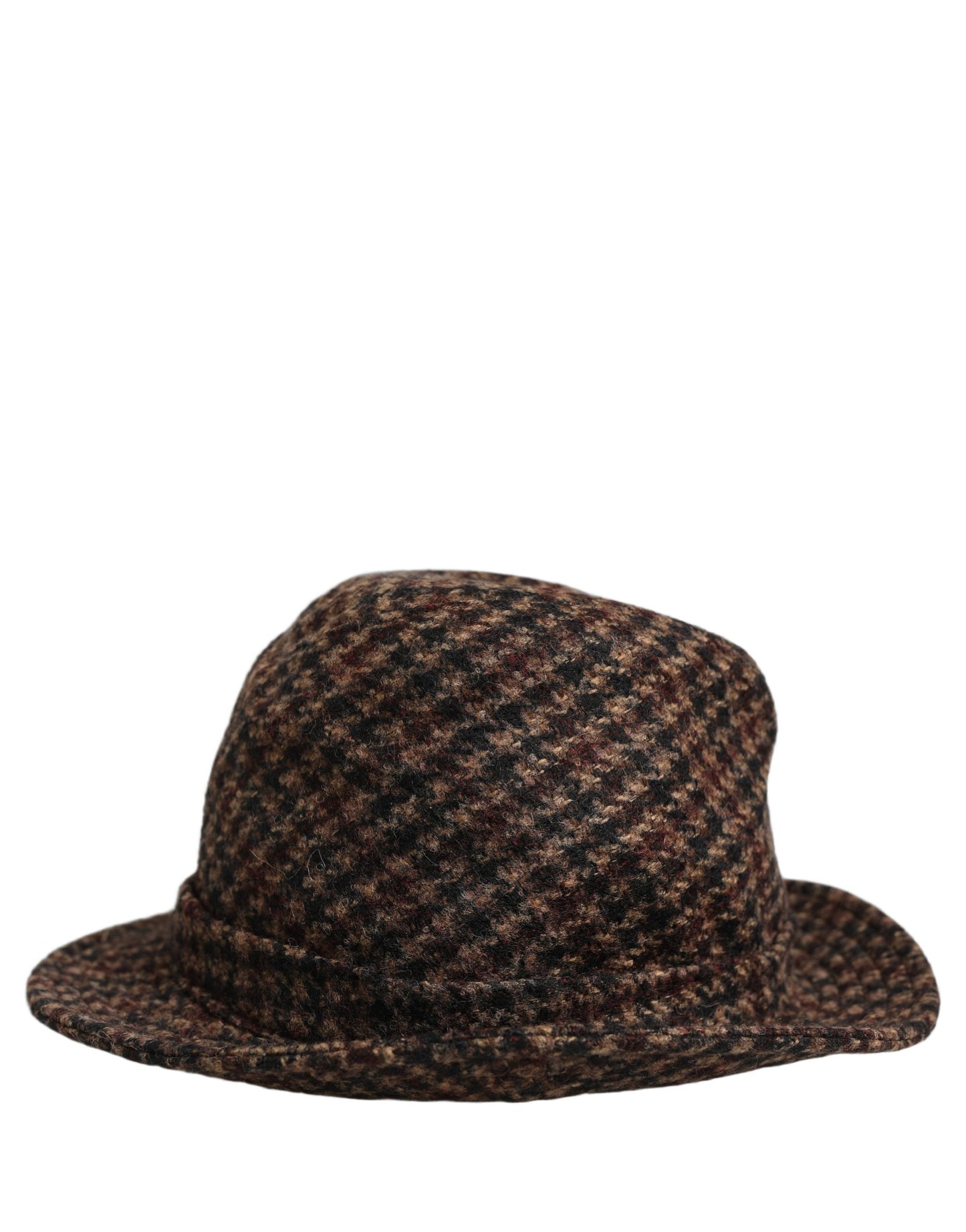 Brown Checkered Wool Tweed Fedora Capello Hats