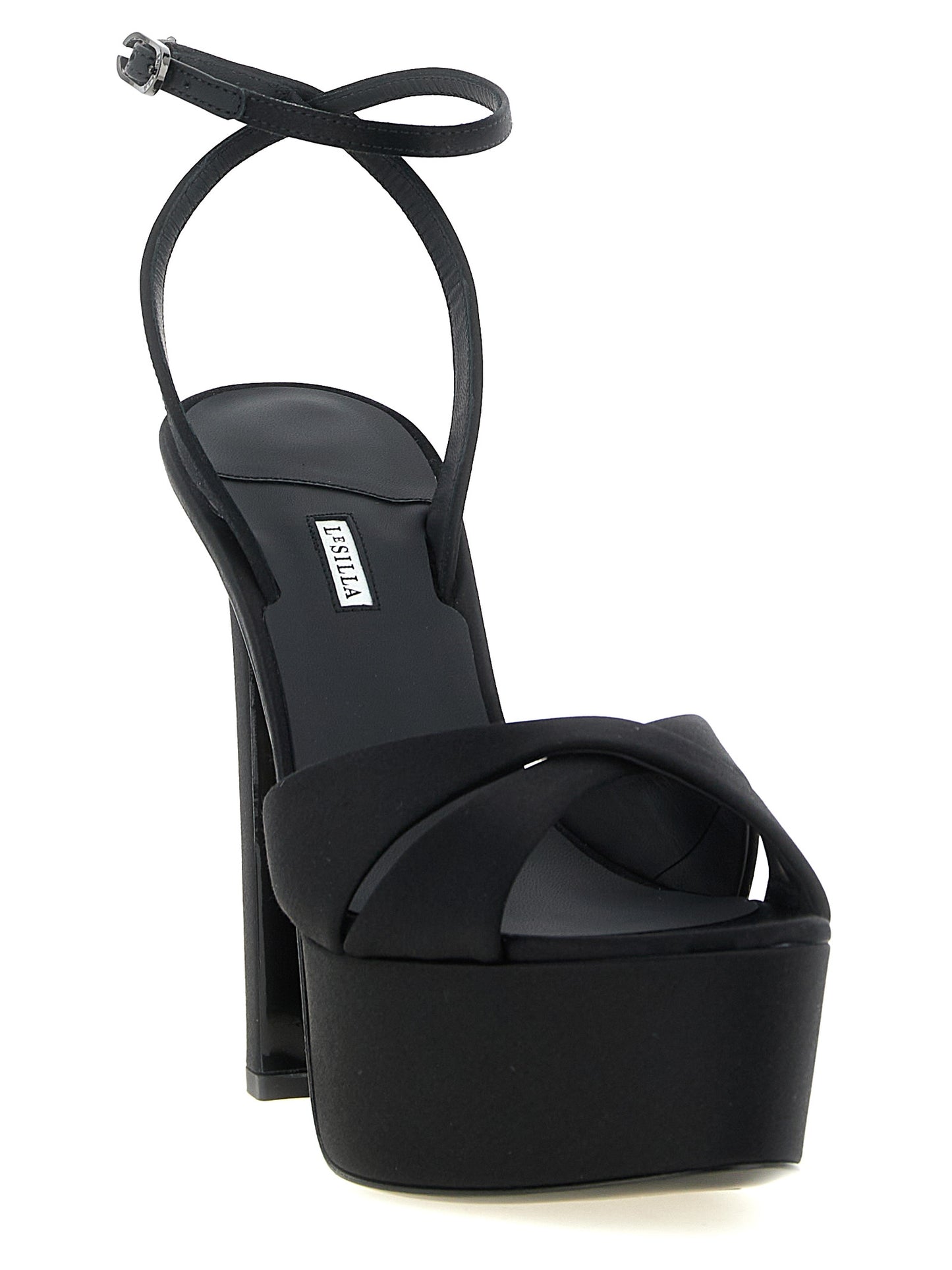Black Viscose Stiletto Heel Sandals