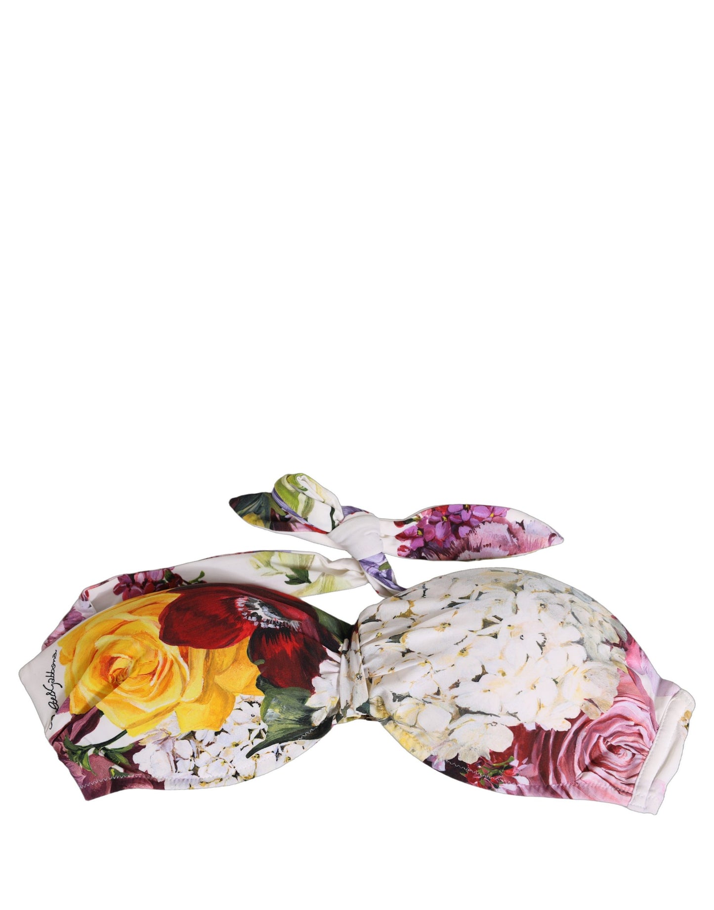White Floral Print Nylon Beachwear Bikini Top