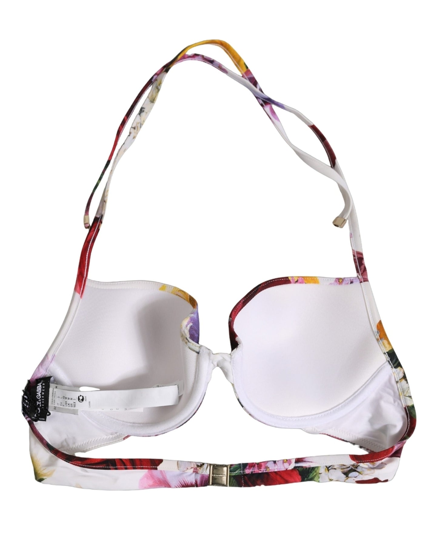 White Floral Print Nylon Beachwear Bikini Top